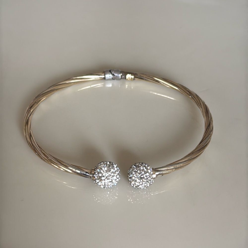 Sterling Silver 14K GP LEAU Twist Clamper Cuff Bracelet
